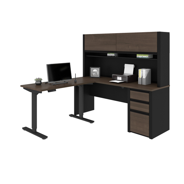 Bestar Connexion Height Adjustable L-Desk with Hutch, Antigua/Black 93886-000052